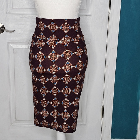 Lularoe Cassie Skirt XS Brown Turquoise Rust NWT - Picture 5 of 12